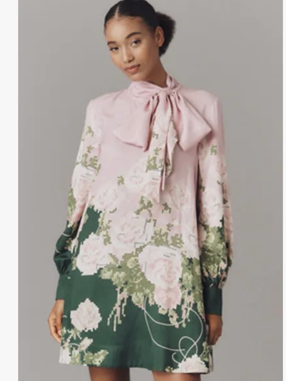 Anthropologie Pink and Green Floral Mini Dress - Picture 1 of 15